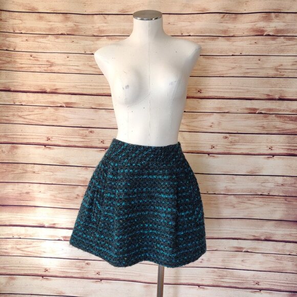 Green/Teal Tweed Pleated Skirt with Pockets - Picture 1 of 10
